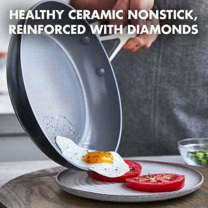 GreenPan Valencia Pro Hard Anodized Healthy Ceramic Nonstick 10" Frying Pan Skillet with Lid, PFAS-Free Cookware, Stainless Steel Handle, Induction Suitable, Dishwasher Safe, Oven Safe, Gray