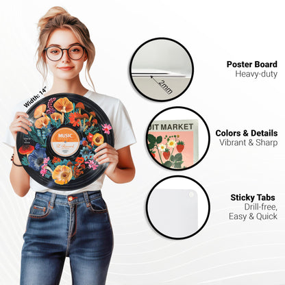 HK Studio Hippie Decor, Posters for Room Aesthetic - Botanical Wall Art, Record Decor, 4pcs 12"