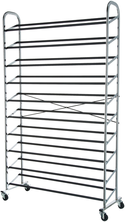 Amazon Basics 50-Pair Shoe Rack Organizer, Chrome, 35.8 x 14.6 x 59.5 inches