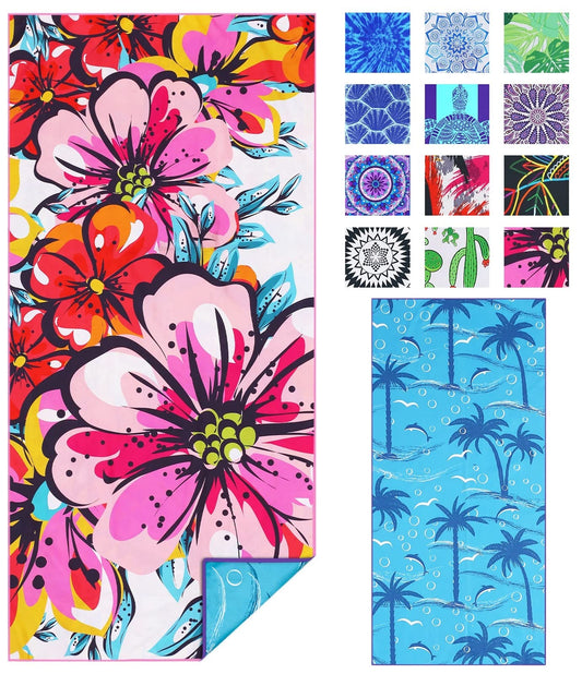 Microfiber Thin Beach Towel Lightweight 71x32 Oversized Extra Large Sand Free Towels Fast Dry for Travel Pool Camping Sports Beach Accessories Vacation Essential Gift