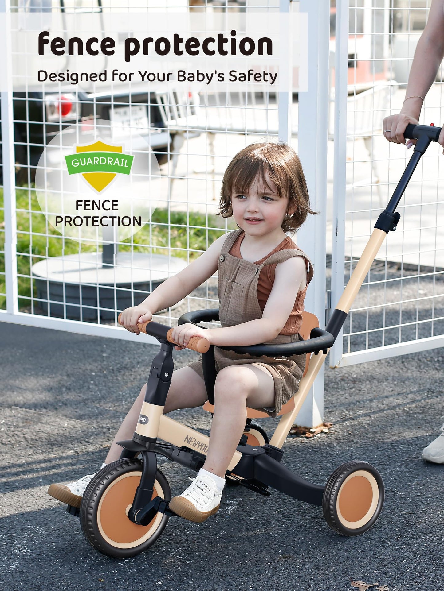 newyoo TR008 5 in 1 Toddler Tricycle with Push Handle for 1-3 Year Old Boys and Girls, Kids Push Trike with Safe Bar, Toddler Bike, Convert to Balance Bike, Birthday Gifts and Toys for Baby, Cream