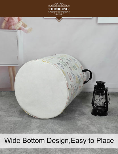 HUNRUNG Laundry Hamper,Large Canvas Fabric Lightweight Storage Basket Toy Organizer Dirty Clothes Collapsible Waterproof for College Dorms（Round-Car）