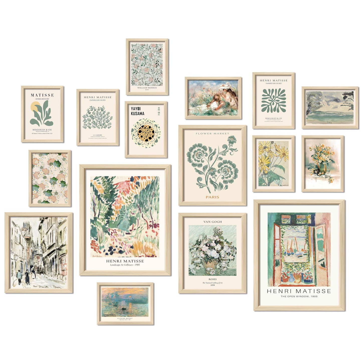 ANERZA 16 PCS Framed Sage Green Wall Art Decor, Matisse Wall Prints for Bedroom, Gallery Wall Frame Set, Abstract Posters for Living Room Aesthetic, Collage Kit Pictures, Boho Dorm Home Decor