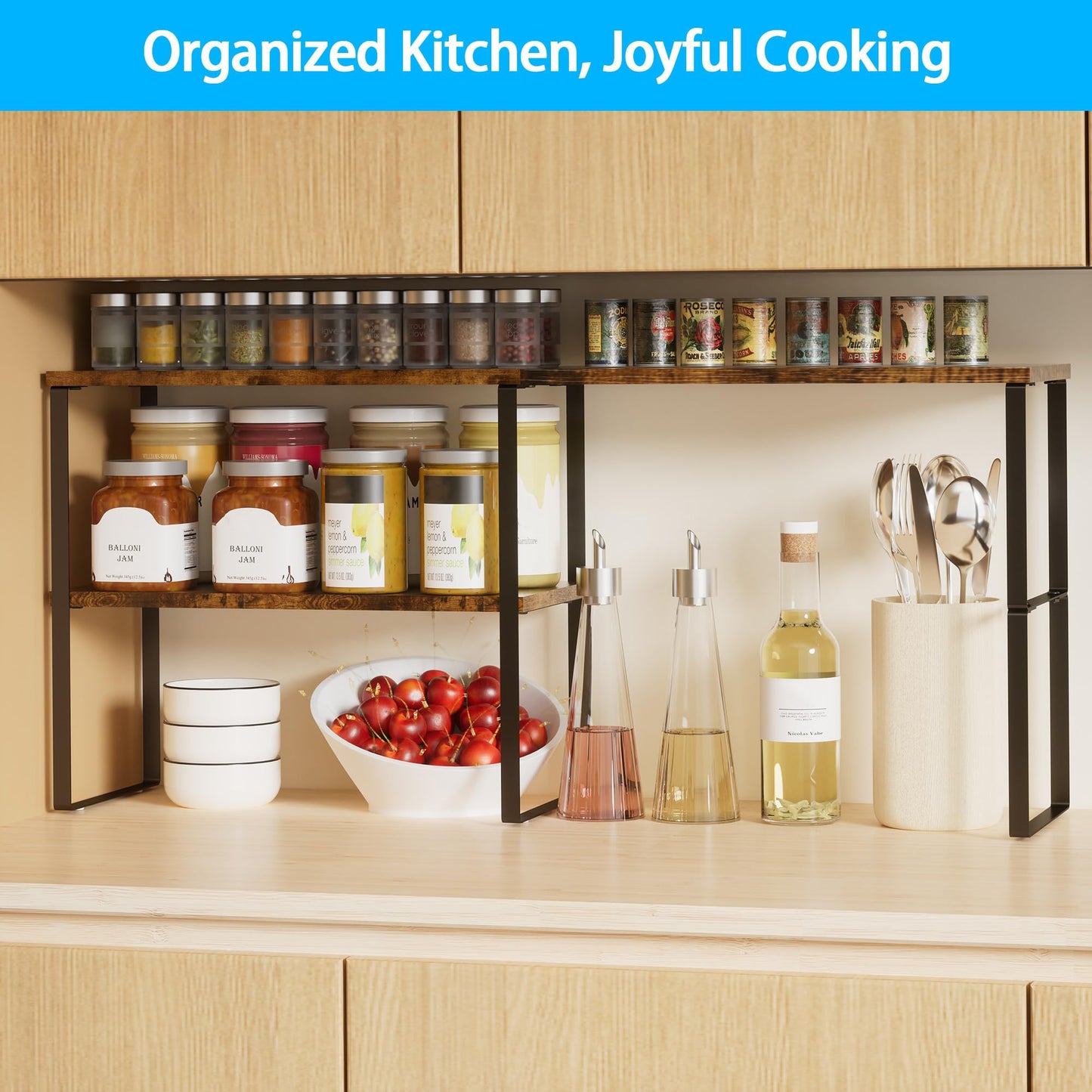 Golener Countertop Organizer Corner Shelf, 2 Tier Adjustable Stackable Corner Shelves for Kitchen, Bathroom, Spice Rack, Coffee Area, Over Sink, Dresser Table, Corner Counter Shelf Stand, Rustic Brown