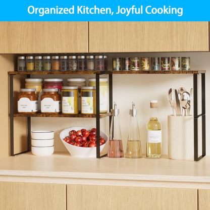 Golener Countertop Organizer Corner Shelf, 2 Tier Adjustable Stackable Corner Shelves for Kitchen, Bathroom, Spice Rack, Coffee Area, Over Sink, Dresser Table, Corner Counter Shelf Stand, Rustic Brown