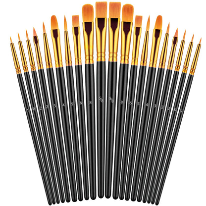 Paint Brushes Set, 20 Pcs Paint Brushes for Acrylic Painting, Oil Watercolor Acrylic Paint Brush, Artist Paintbrushes for Face Rock Canvas, Kids Adult Drawing Arts Crafts Supplies, Pure Black
