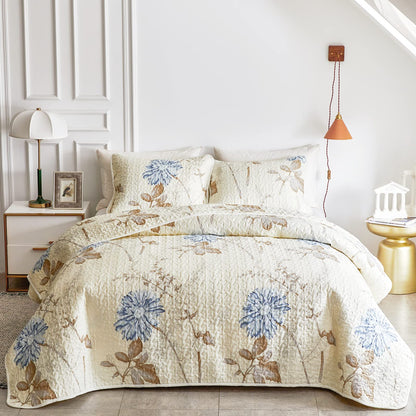 Joyreap Floral Quilt Set California King- 102x114 inches, 3 Pieces Lightweight Microfiber Quilt, Elegant Flower Botanical Design, Bedspread Bed Cover for All Season, 1 Quilt and 2 Pillow Shams