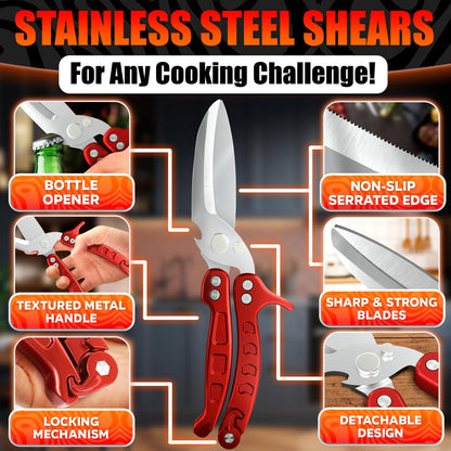 Kitchen Shears Heavy Duty – Sharp Chicken Shears with Non-Slip Micro-Serrated Blades, Meat Cutting Scissors with Safety Lock – Multipurpose Chicken Scissors for Meat, Fish, Bone & Food Prep