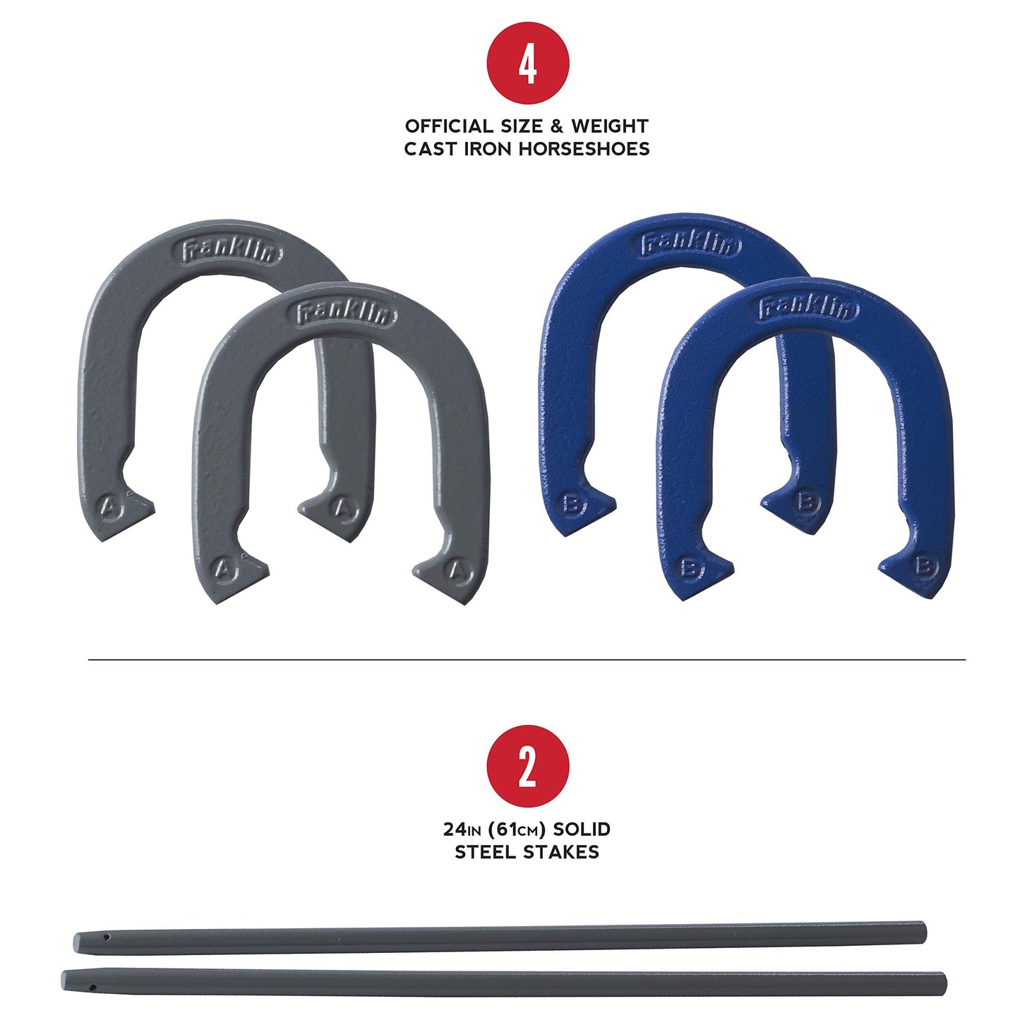 Franklin Sports Horseshoes Set - Metal Horseshoe Game Set for Adults + Kids - Official Weight Steel Horseshoes - Beach + Lawn Horseshoes - Family Set