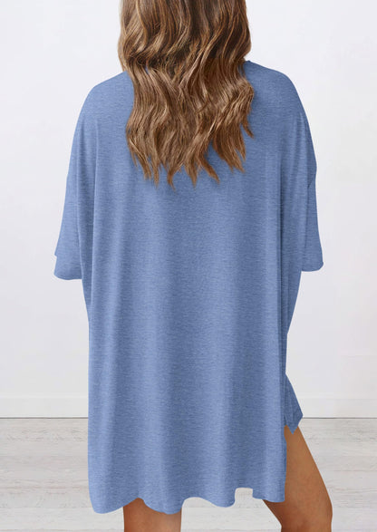 PRETTYGARDEN Women's Two Piece Lounge Set 2025 Summer Casual Oversized Shirts Biker Shorts Matching Airport Travel Outfit (Grey Blue,Small)