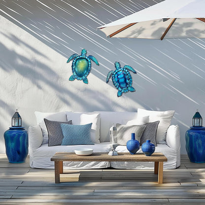 LIFFY Metal Turtle Wall Art Decor Ocean Wall Hanging Coastal Wall Sculptures Beach Theme Wall Decoration for Indoor Outdoor Bathroom Beach Garden Pool (10", 2 pcs)