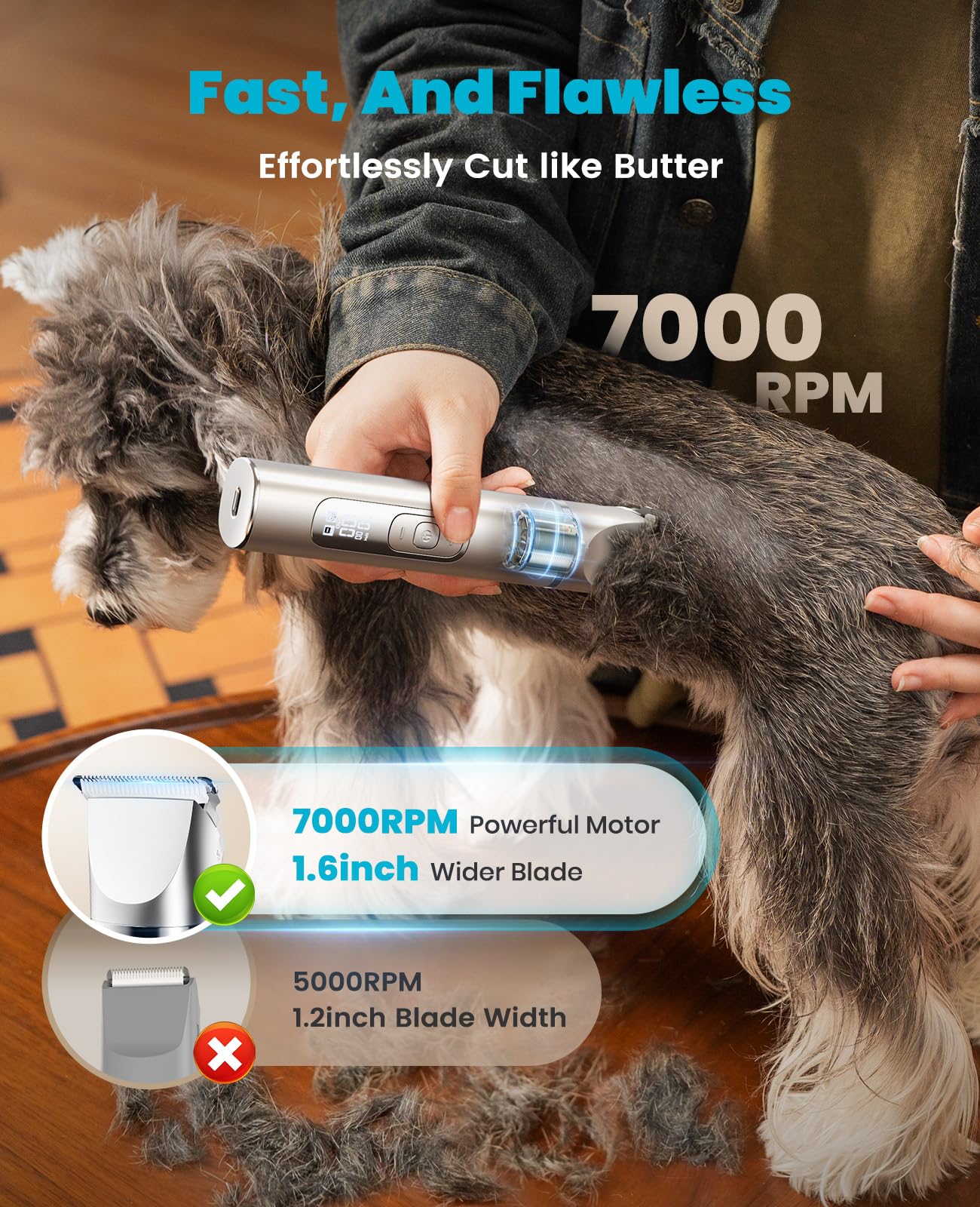 oneisall 4 in 1 Dog Grooming Kit with LCD Display, Dog Hair Trimmer for Paw Nail Grinder, Rechargeable Cordless Low Noise IPX7 Waterproof Pet Clippers