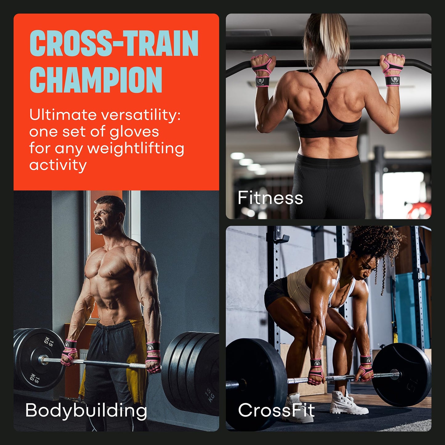 MAVA Open Gym Gloves for Women & Men | Padded Weight Lifting with Wrist Support for Comfort, Protection | Strong-Grip Fingerless Workout | Multi-Use, Anti-Sweat Gym Accessories (Pink S)