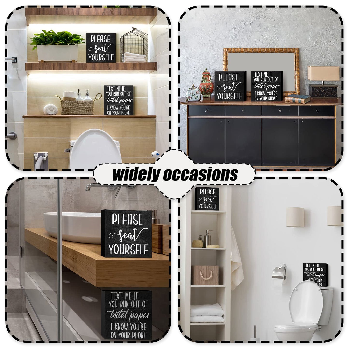 Jetec 2 Pieces Farmhouse Bathroom Signs Decor Wooden Box Sign Funny Bathroom Wall Art Rustic Wood Plaque Please Seat Yourself Decor for Home Restroom(Black)