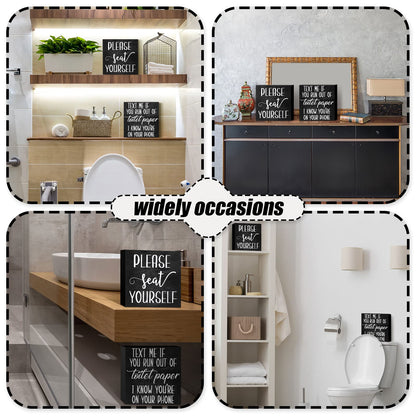 Jetec 2 Pieces Farmhouse Bathroom Signs Decor Wooden Box Sign Funny Bathroom Wall Art Rustic Wood Plaque Please Seat Yourself Decor for Home Restroom(Black)