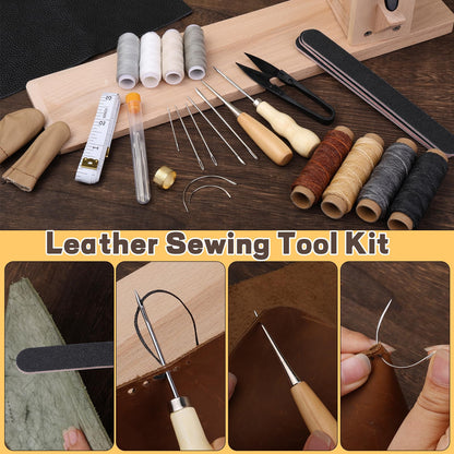LUNARM Leather Stitching Pony - Leather Pony Clamp Table Desktop Pony Horse Clamp with Large Eye Sewing Needles Waxed Thread Sewing Thread Awls Nail Files for DIY Leather Hand Stitching