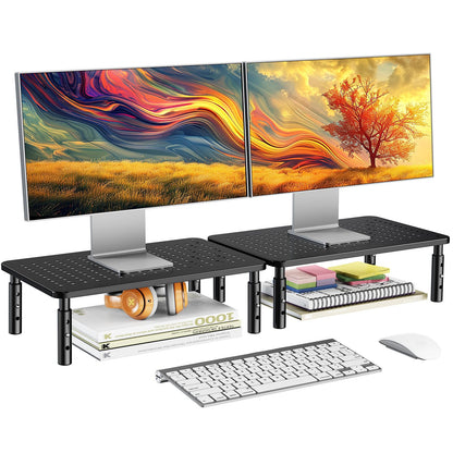 HUANUO Monitor Stand for Desk, Computer Monitor Stand Height Adjustable, Monitor Riser for 2 Monitors, Laptop Stand for Desk, 2 Pack, Black