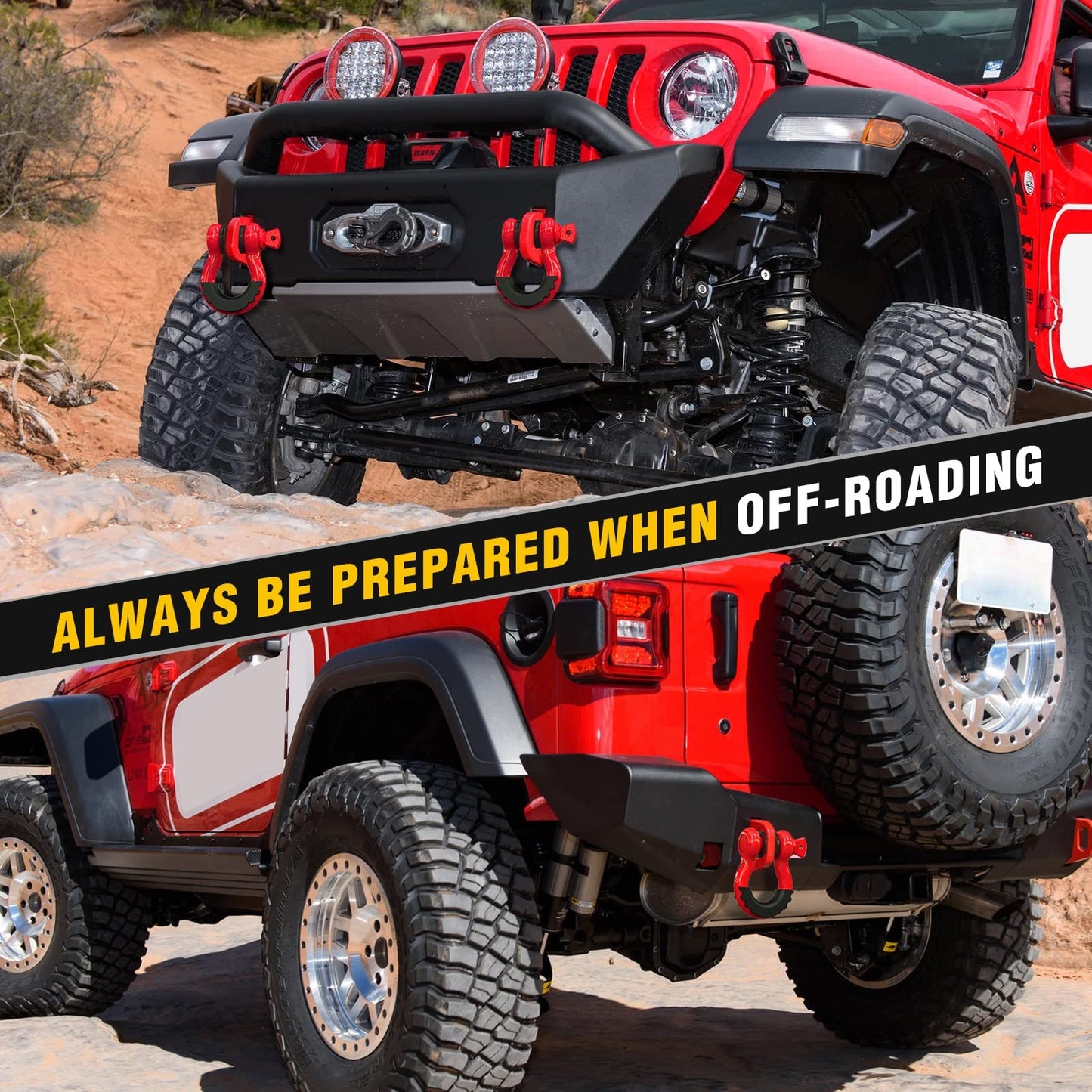 Nilight 2 Pack 3/4" D-Ring Shackle 4.75 Ton (9500 Lbs) Capacity with 7/8" Pin Heavy Duty Off Road Recovery Shackle with Isolators & Washer Kit for Jeep Truck Vehicle, Red (90053B)