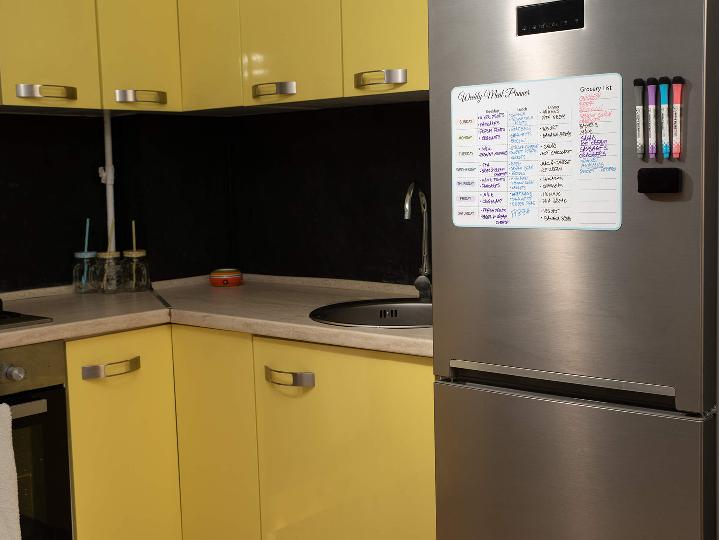 15x11 inch Menu Board for Kitchen - Weekly Meal Planner Magnetic - Weekly Menu Board - Meal Plan - Menu Planner for Fridge - Fridge Menu Magnet