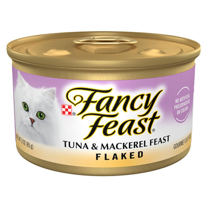 Purina Fancy Feast Wet Cat Food Flaked Tuna and Mackerel Feast - (Pack of 24) 3 oz. Cans