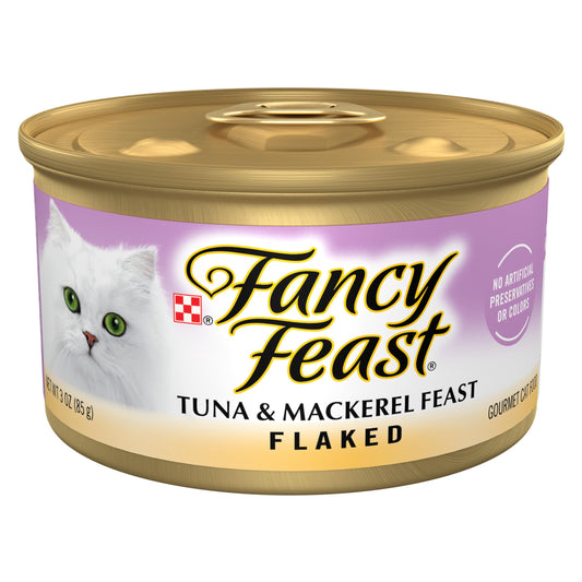 Purina Fancy Feast Wet Cat Food Flaked Tuna and Mackerel Feast - (Pack of 24) 3 oz. Cans