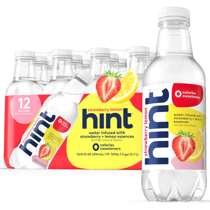 Hint Water Strawberry Lemon, Pure Water Infused with Strawberry and Lemon, Zero Sugar, Zero Calories, Zero Sweeteners, Zero Preservatives, Zero Artificial Flavors,16 Ounce Bottles, (Pack of 12)