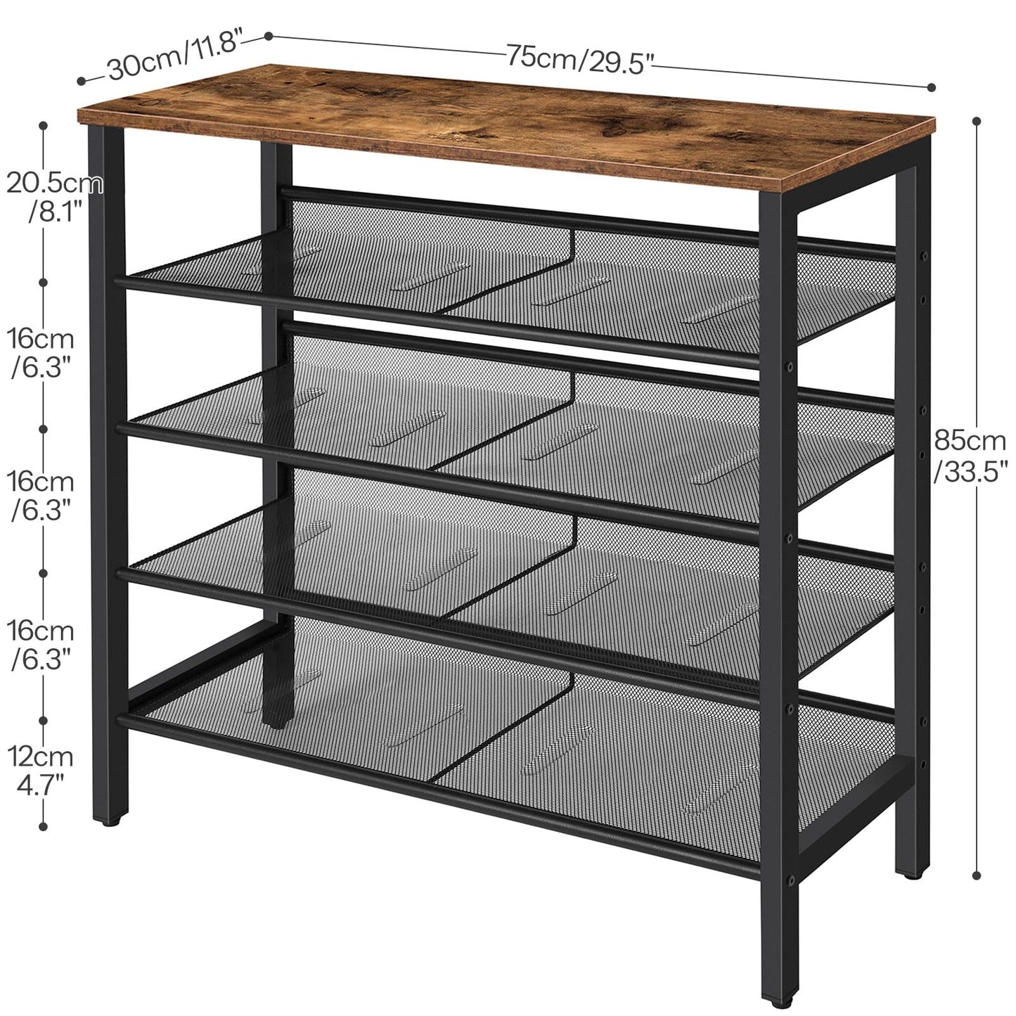 HOOBRO Shoe Rack, 5-Tier Shoe Storage Unit Flat & Slant Adjustable Shoe Organizer Shelf for 16 Pairs, Durable and Stable, for Entryway, Hallway, Closet, Dorm Room, Industrial, Rustic Brown BF01XJ01