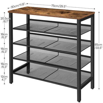 HOOBRO Shoe Rack, 5-Tier Shoe Storage Unit Flat & Slant Adjustable Shoe Organizer Shelf for 16 Pairs, Durable and Stable, for Entryway, Hallway, Closet, Dorm Room, Industrial, Rustic Brown BF01XJ01
