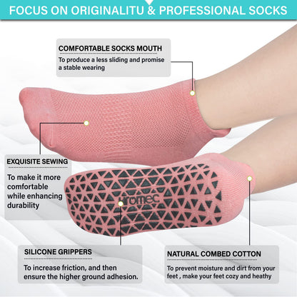 Non Slip Yoga Socks with Grips for Pilates, Ballet, Barre, Barefoot,Bikram,Hospital Anti Skid Socks for Women and Men