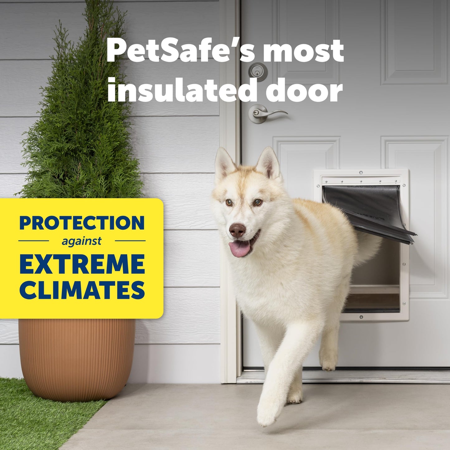 PetSafe Extreme Weather Aluminum Pet Door - Energy-Saving Thermal Barrier Pet Flap with Slide-in Door Locking & Secure Flap Cover - Plastic Frame - for Dogs Up to 220 lb - Large