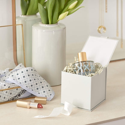 Hallmark Small Gift Box with Bow and Shredded Paper Fill (Grey White 4 inch Gift Box) for Weddings, Bridal Showers, Graduations, Birthdays, Bridesmaids Gifts, All Occasion