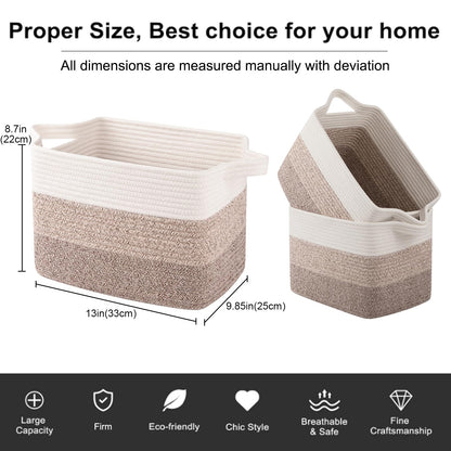 OIAHOMY Storage Basket, Woven Baskets for Storage, Cotton Rope Basket for toys,Towel Baskets for Bathroom - Pack of 3, Gradient Yellow