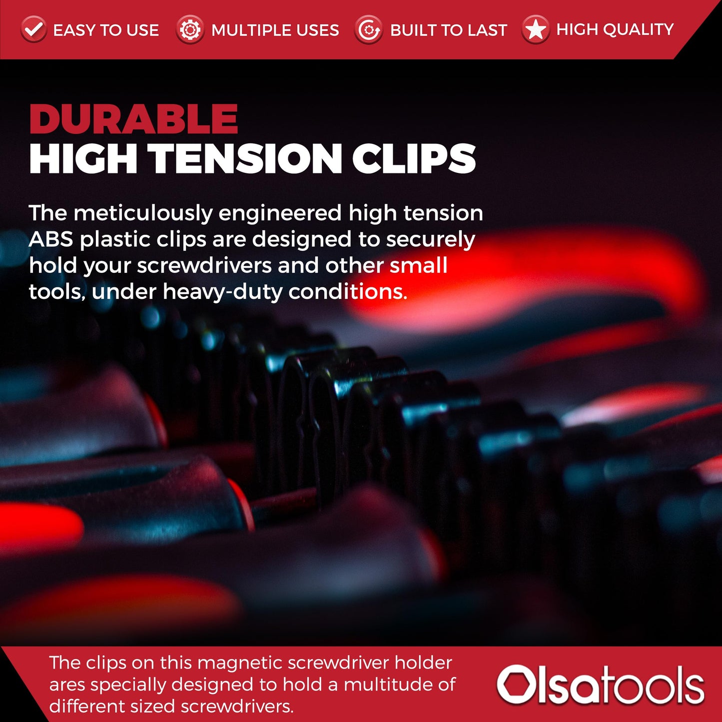 Olsa Tools Magnetic Screwdriver Organizer - Screwdriver Holder with Strong Magnets and Foam Backing - Professional Tool Holder and Tool Organizer - Stores up to 16 Screwdrivers - Blue - Part: 1114