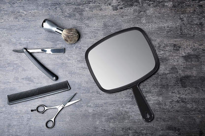 PROTECLE Hand Mirror, 10.3" L x 7.4" W Salon Barber Hairdressing Handheld Mirror with Handle, Square Black