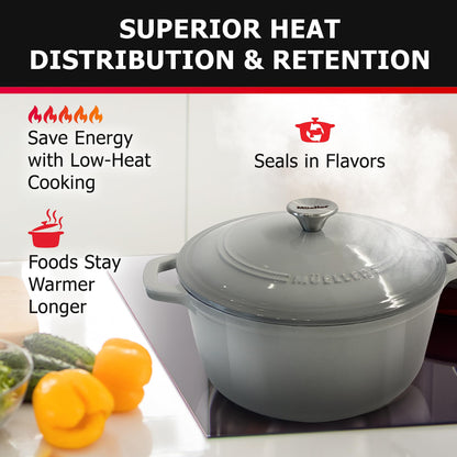 Mueller 6 Quart Enameled Cast Iron Dutch Oven, Heavy-Duty Casserole and Braiser Pan with Lid and Knob, Safe for All Cooktops