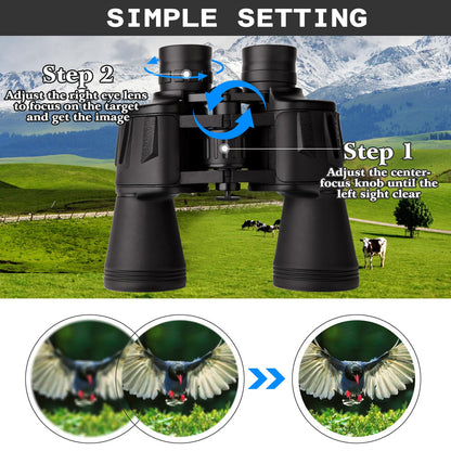 LANDVIEW 20x50 High Power Binoculars for Adults with Smartphone Adapter, HD Professional/Daily Waterproof Compact Binoculars for Bird Watching Hiking Concert Travel with BAK4 Prism FMC Lens, Black