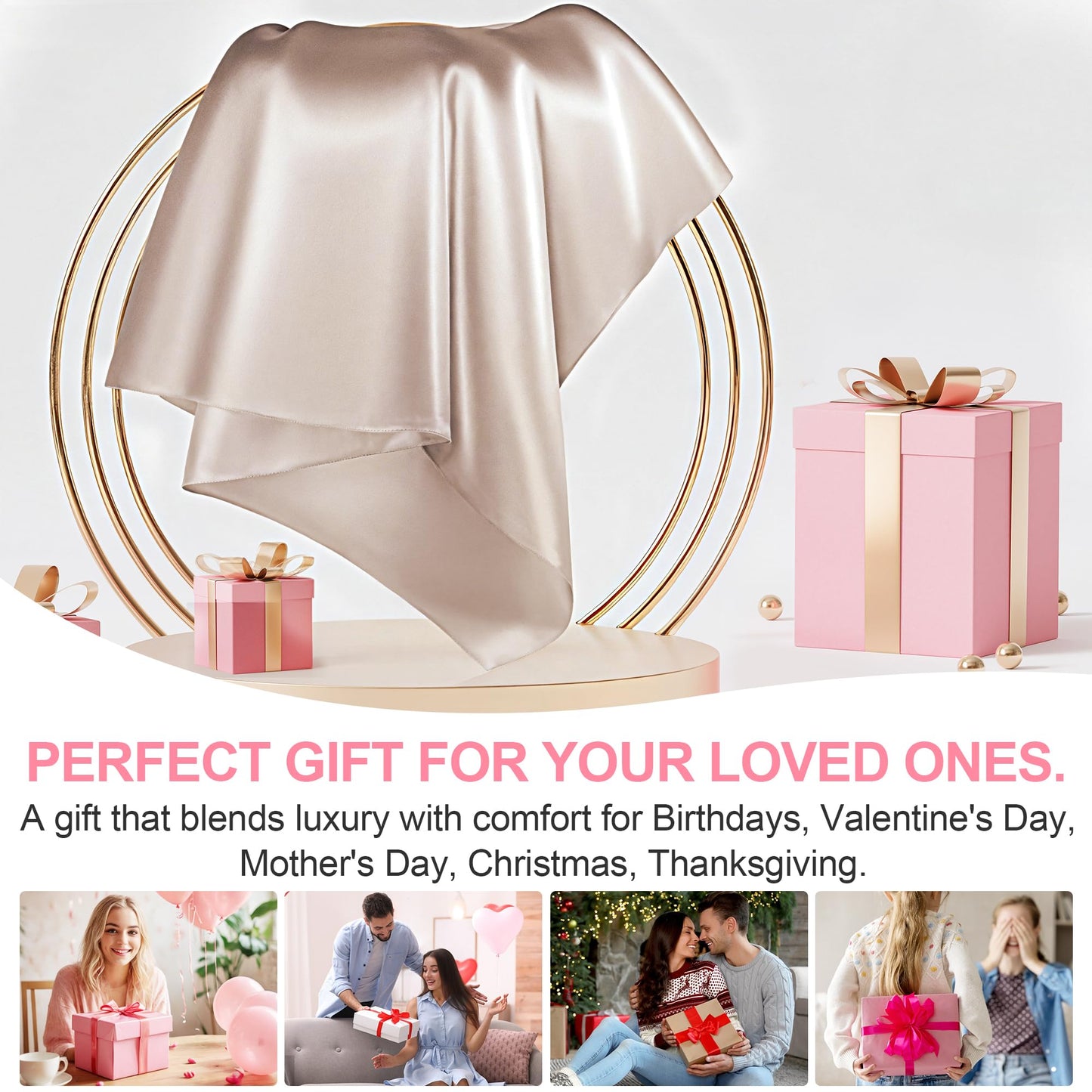 Mulberry Silk Pillow Cases Standard Size with Hidden Zipper, Ultra Smooth and Soft Breathable Cooling Silk Satin Pillowcase for Hair and Skin, Gifts for Women Men (Champagne, 20x26 Inches, 1 Pack)