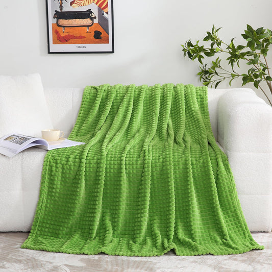 Puncuntex Flannel Fleece Throw Blanket Apple Green 60"×80",Super Soft Plush Cozy Blanket with Square Grid Design Luxury for Couch Sofa Chair