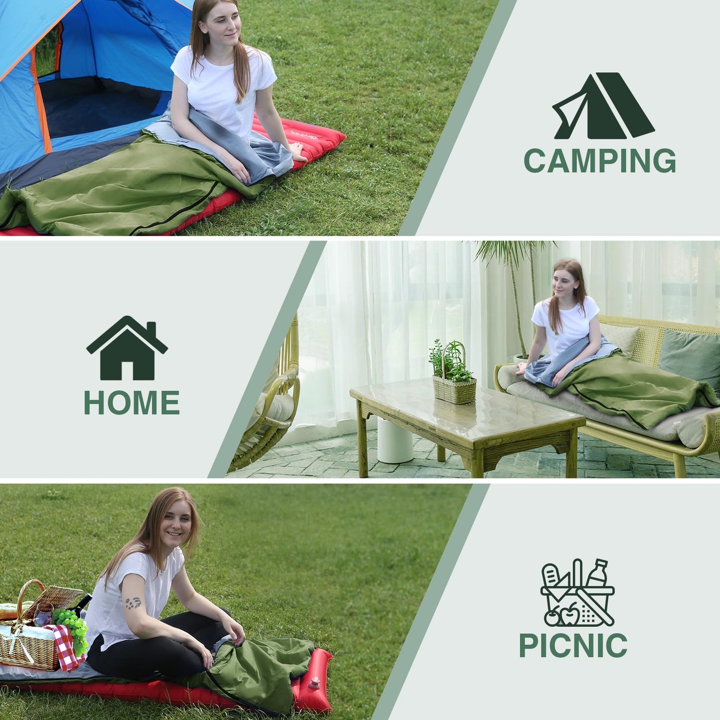 REDCAMP Ultra Lightweight Sleeping Bag for Backpacking, Comfort for Adults Warm Weather, with Compression Sack Green (75"x 32.5")