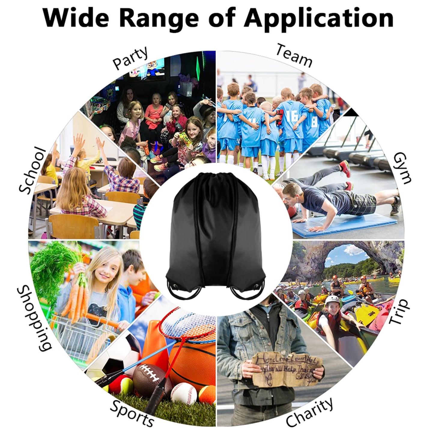 GoodtoU Nylon Backpacks - Drawstring Bags for Sport, Traveling, Team (Black, 128Pcs)