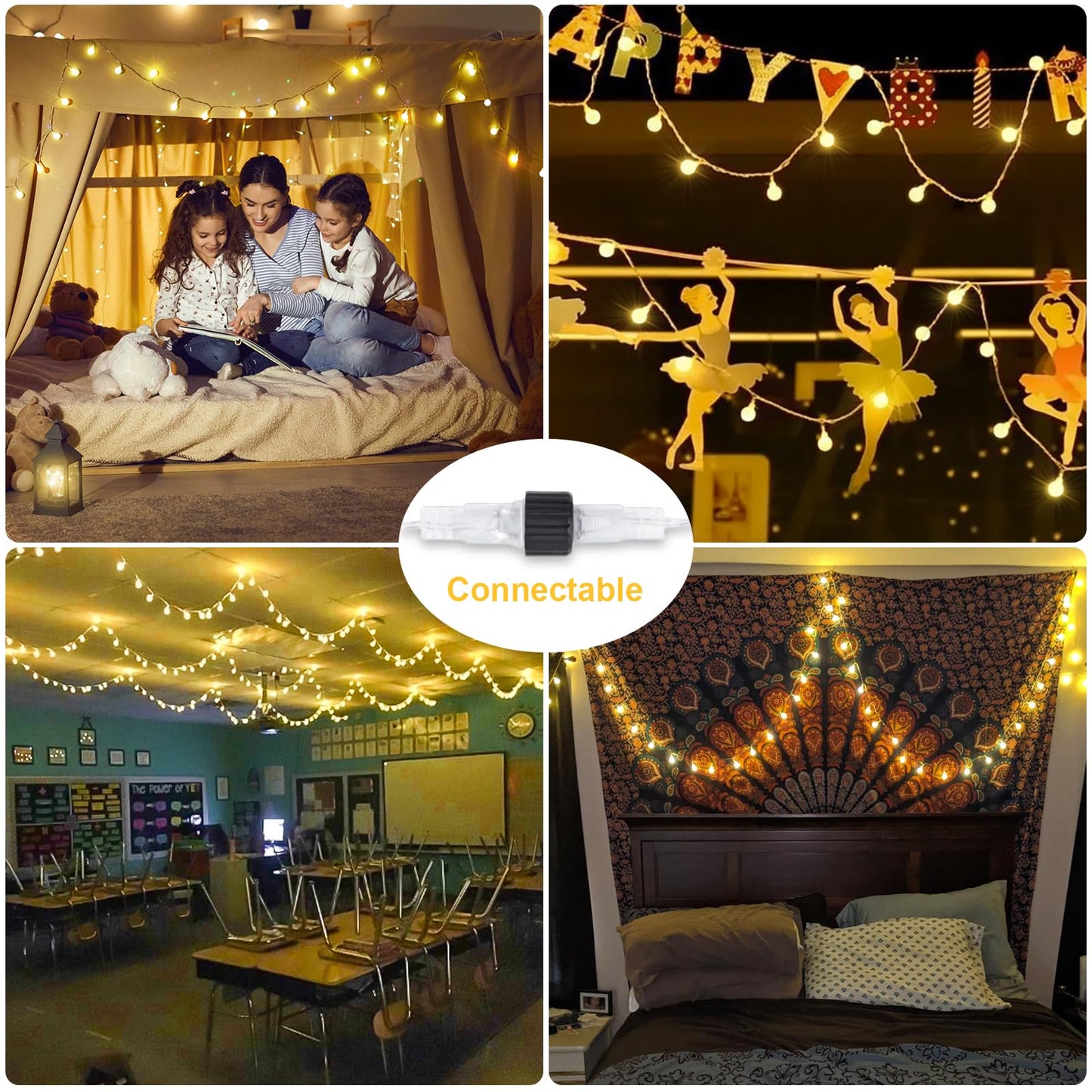 JMEXSUSS 100 LED Connectable Globe String Lights Indoor Bedroom, 33ft Warm White Christmas String Lights Plug in with Remote, 8 Modes Hanging Fairy Lights Outdoor for Room Classroom Dorm Party Decor
