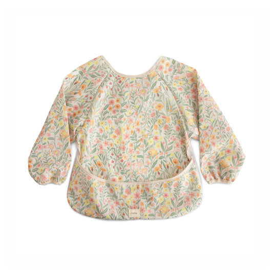 mushie Long Sleeve Baby Bib | Water Resistant Adjustable Fit for Ages 6-24 Months (Pastel Blooms)