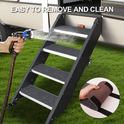 ESUDNT RV Step Covers 4 Pack RV Step Rug, RV Stair Covers Carpets for Mobile Home, Camper, 24 inch Wide (24”*7.5”, Black)