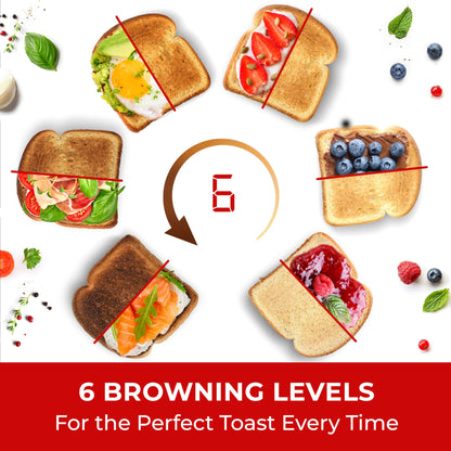 Mueller UltraToast Full Stainless Steel Toaster 4 Slice, Long Extra-Wide Slots for Bagels and Waffles, 6 Browning Levels, LED Display, Cancel/Defrost/Reheat Functions & Removable Tray, Kitchen Gadgets