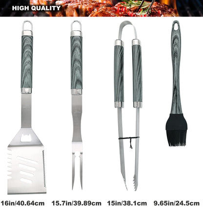 ROMANTICIST 20pcs Heavy Duty BBQ Grill Tool Set in Case - The Very Best Grill Gift for Father's Day and Christmas - Professional BBQ Accessories Set for Outdoor Cooking Camping Grilling Smoking, Grey