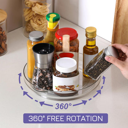 2 Pack 9 Inch Clear Acrylic Lazy Susan, Non-Skid Turntable Organizer for Cabinet, Kitchen, Pantry Organization Storage, Refrigerator, Vanity Makeup, Bathroom Countertop Organizing, Rotating Spice Rack