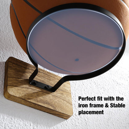 4 Pcs Wall Mount Basketball Holder with Wooden Base, Ball Storage Holders Display Rack for Autograph Basketball, Football, Soccer, Volleyball Collection, Sports Accessories Organizer for Player Fans