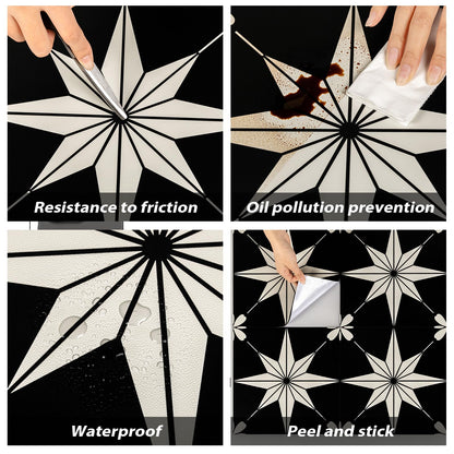 RomDeco Peel and Stick Floor Tiles: 10pc 11.81 * 11.81in Waterproof Vinyl Flooring Black and White, Easy to Install Self-Adhesive Tile Sticker for Bathroom, Kitchen, and Bedroom