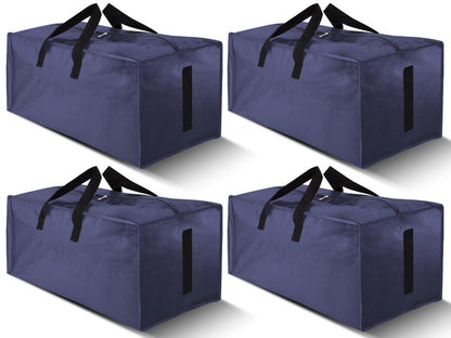 HOMESURE 4 Pack Large Strong Moving Bags with Zippers & Carrying Handles - Water-Resistant - Heavy Duty Storage Tote for Space Saving, Fold Flat, Alternative to Moving Box (Blue)