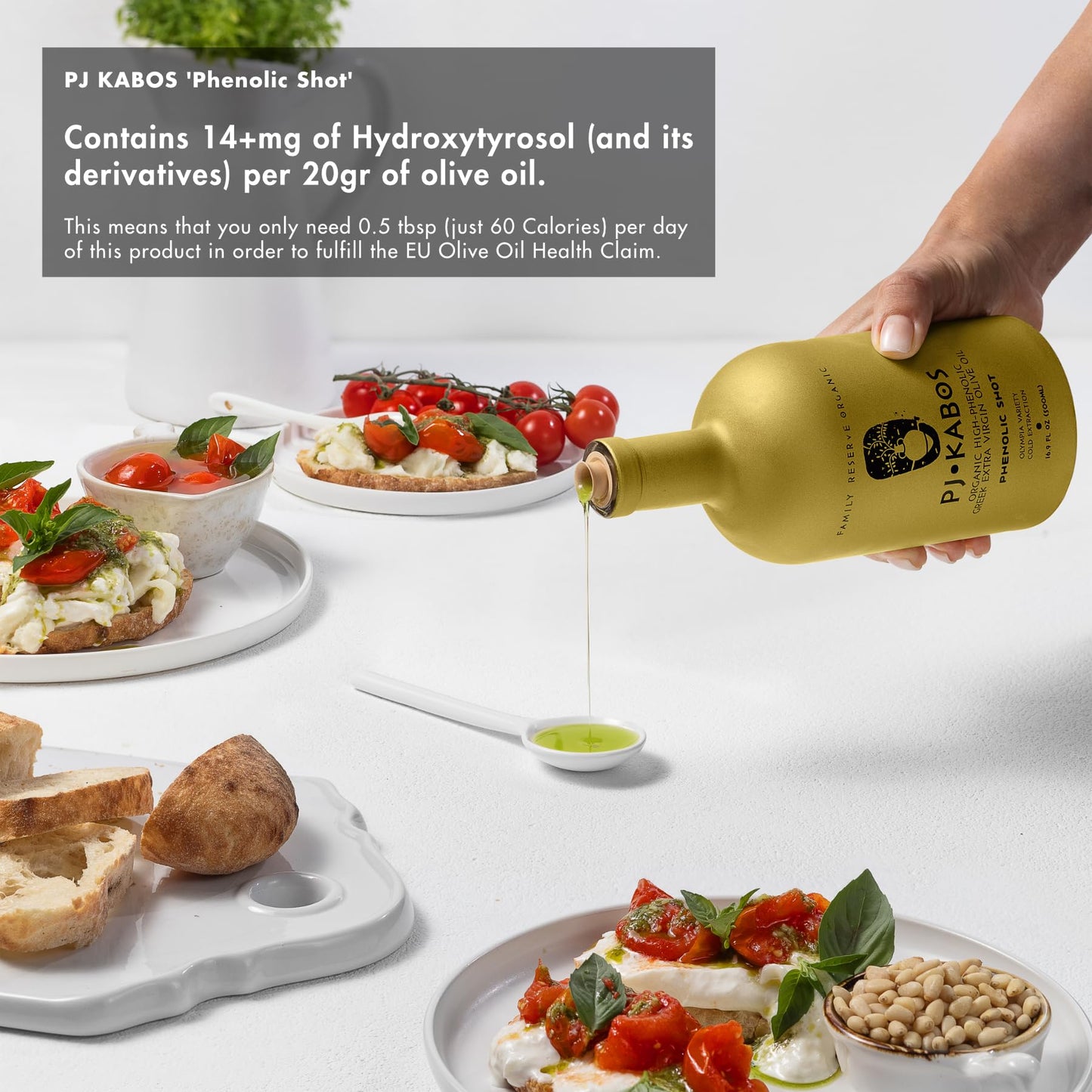 P.J. KABOS 2024/25 Harvest, Extremely High Phenolic (1000+ mg/kg), USDA Organic Greek Extra Virgin Olive Oil, Kosher, Greece, Cold Extracted, 16.9oz Bottle, PJ KABOS “Family Reserve Organic - Phenolic Shot” (6pack)